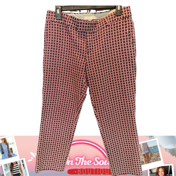 Banana Republic 4 Hampton Fit Bold Print Crop Pants – Blue & Ranger Red Nautical - Picture 1 of 7